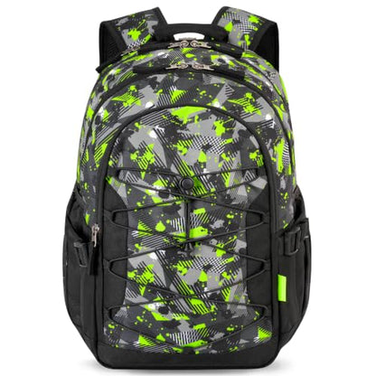 Choco Mocha Boys School Backpack, Green Backpack for Teen Boys Kids Large Bookbag 17.5 Inch, Camo - color: Green-camo
