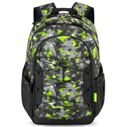 Choco Mocha Boys School Backpack, Green Backpack for Teen Boys Kids Large Bookbag 17.5 Inch, Camo - color: Green-camo