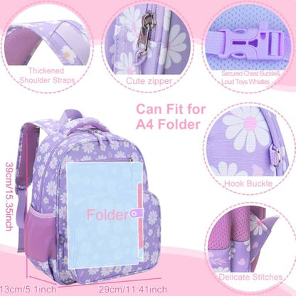 RHCPFOVR Kids Backpack for Girls - Girls Backpack 3-8 Ages Flower for Kids 15 Inch School Bookbag for Kindergarten Elementary School Bookbag for Girl 1st 2nd Grade - style: Purple Flower