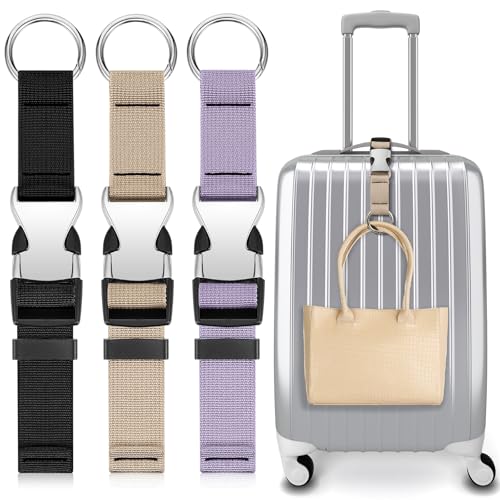 Amylove 3 Pcs Add a Bag Luggage Straps Gripper Heavy Duty Jacket Valises Strap for Travel Belt with Buckle Adjustable Baggage - color: Black, Beige, Light Purple