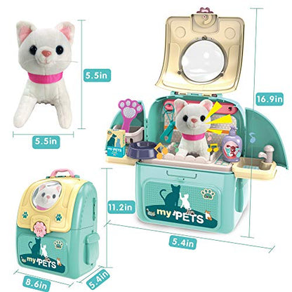Pet Cat Carrier Backpack Toy, MAGIC4U 23PCS Pet Care Playset,Vet Clinic and Doctor Kit for Kids, Pet Veterinarian Medical Role Play Set for Boys and Girls Ages 3-6 - style: Green