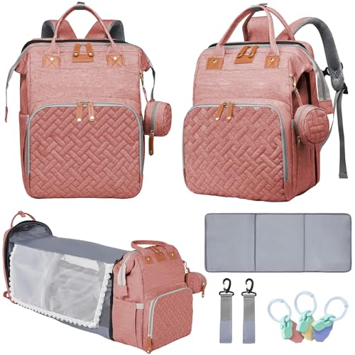 Baby Diaper Bags with Changing Station, Multifunctional Diaper Bag Backpack for Moms Dads with USB Charging Port, Waterproof Travel Diaper, Baby Shower Gifts for Baby Boy & Girls (Pink) - color: Pink