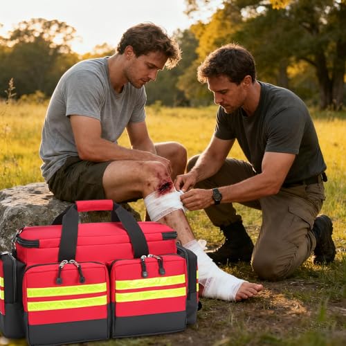 Empty Medical Bag First Aid Bag Home Health,First Aid Storage with Detachable Divider Medical Supplies Emergency Responder for Nursing Student,Therapist,Doctors - color: Red