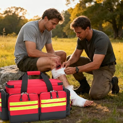 Empty Medical Bag First Aid Bag Home Health,First Aid Storage with Detachable Divider Medical Supplies Emergency Responder for Nursing Student,Therapist,Doctors - color: Red