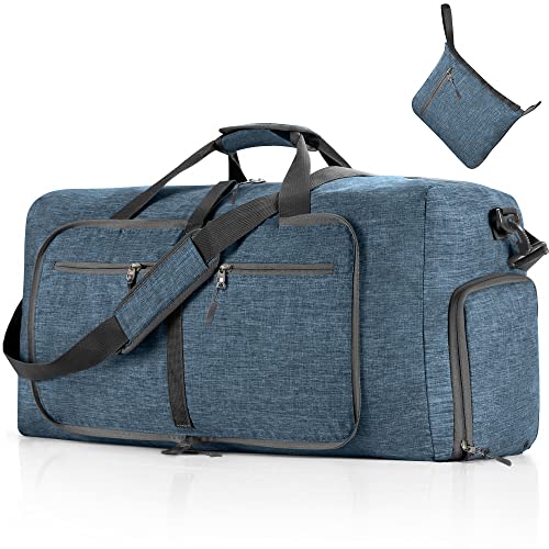 Vomgomfom 65L/85L/115L Foldable Travel Duffle Bag, Lightweight Checked Luggage with Shoe Compartment, Water-Resistant Weekender Overnight Bag for Men & Women - color: C Blue, size: 115L