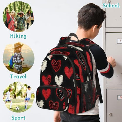 Black Red Hearts Laptop Backpack for Women Men, 18.3 Inch Travel Work Backpacks, Hearts Romantic Waterproof Computer Casual Daypack Nurse Teacher Bags - color: Multicolor 3