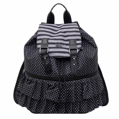 Cute Polka Dot Lace Backpack for Women Flap-top Casual Backpack Cute Nylon Bookbag - color: Black-