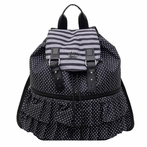 Cute Polka Dot Lace Backpack for Women Flap-top Casual Backpack Cute Nylon Bookbag - color: Black-