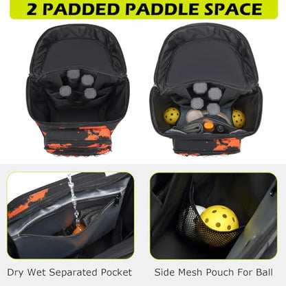 HAMBOLY Premium Pickleball Bag for Men & Women — Large Pickleball Backpack with Padded Paddle Pocket & Shoe Compartment, Tournament Ready with Insulated Cooler & Fence Hook - color: Orange Graffiti