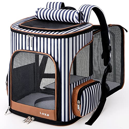 Lekereise Pet Carrier Backpack Expandable Cat Backpack for Small Dogs Cats, Dog Backpack Bag with Breathable Mesh and Inner Safety Leash, Striped - color: Stripes, size: 24.4"L x 14"W x 16.2"H