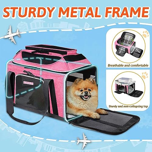 Petskd Top-Expandable Pet Carrier 17x11x9.5 Inches Alaska Airline Approved, Soft-Sided Carrier for Small Cats and Dogs with Locking Safety Zippers and Anti-Scratch Mesh(Pink) - color: Pink, size: 17.0"L x 11.0"W x 9.5"H