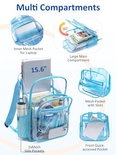 Extra Large Clear Backpack with TSA Lock, Heavy Duty Transparent See Through Clear Bookbag for College, Work, Travel, Casual Sport, Light Blue - color: Light Blue