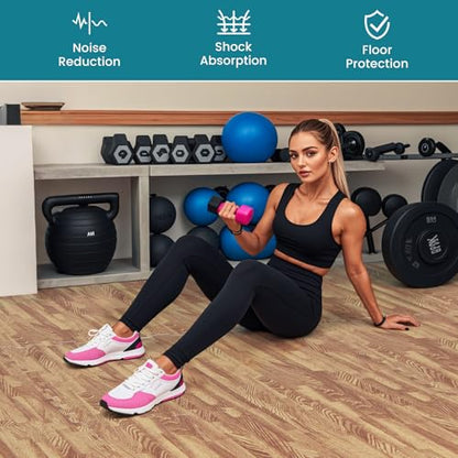 Happygrill 96 Sq. Ft. Interlocking Foam Floor Tiles, 24 PCS 2/5 Thick Wood Grain EVA Foam Mat w/48 Borders, 24” x 24” Puzzle Exercise Mat Gym Flooring for Home Gym Apartment Basement Play Room Yoga