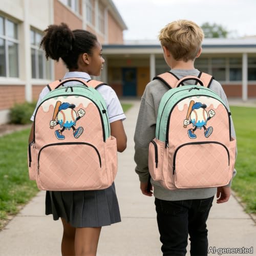 Suobstales Baseball Ice Cream Drip Print 17 Inch Backpack for Boys Girls Kids Large Capacity Bookbag School Bag Backpacks Satchel with Adjustable Padded Straps for Preschool Kindergarten Elementary - color: Baseball Ice Cream Drip 5
