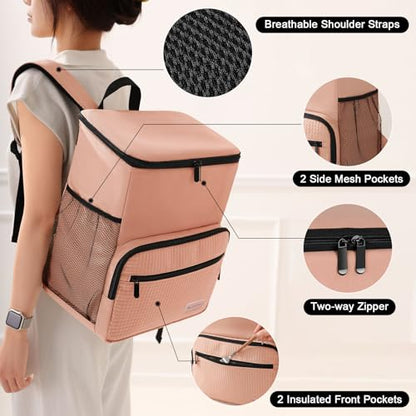 MIRASON Cooler Backpack Insulated Leak Proof Beach Backpack Cooler Bag, Cooling Beer Lunch Backpack Cooler for Men Women Picnic Hiking Camping Travel with 4 Pockets - color: Pink