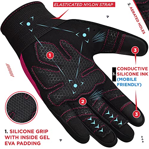 RDX Weight Lifting Gloves Gym Workout, Full Finger Touch Screen, Breathable Anti Slip Padded Palm Protection, Fitness Strength Training Powerlifting HIIT WOD Exercise, Men Women Home Gym Cycling - color: PINK, size: Medium