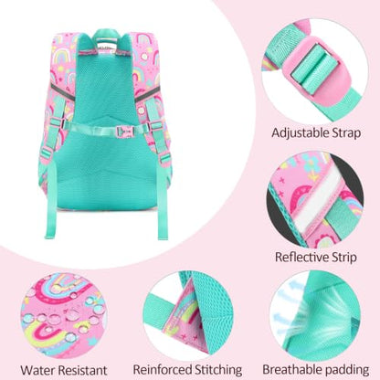 abshoo Kids Backpack For Girls Elementary Kindergarten Bookbag (Rainbow A) | Lightweight,Multi-pocket,Front chest buckle,Reflective strip, Breathable widened strap, School Bags - color: Rainbow a
