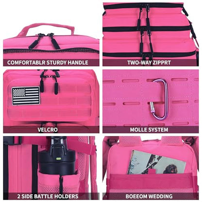 Military Tactical Backpack 45L/25L 3 Day Assault Pack Molle Daypack Hiking Backpack for Men and Women - color: Rose, size: 25L