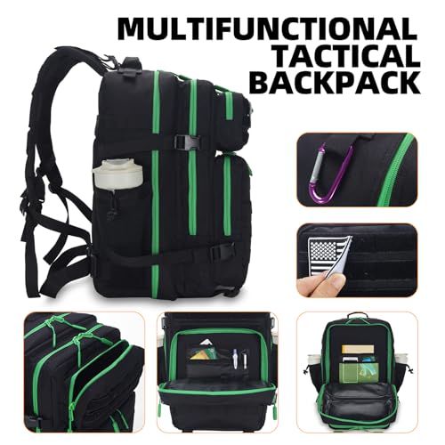 Lovelinks21 25L Tactical Military Backpack Small Travel Rucksack for Men and Women Assault Pack Bug Out Bag Molle Daypack Gym Backpack with Bottle Holder (Black Neon Green) - color: Black Neon Green
