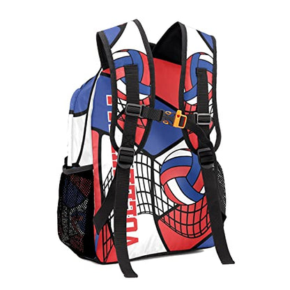 Personalized Volleyball Blue Red White Waterproof Backpack with Name Text for Women Men Gift - color: Backpack 19