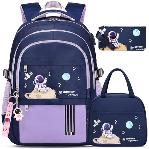 ACESAK Backpack for Girls - Girls Backpack Schoolbag for Kids Children Teens Elementary Middle School Bags, Waterproof Lightweight Kids Bookbag Backpacks Casual Daypack with Lunch Bag Set(Purple) - color: Purple