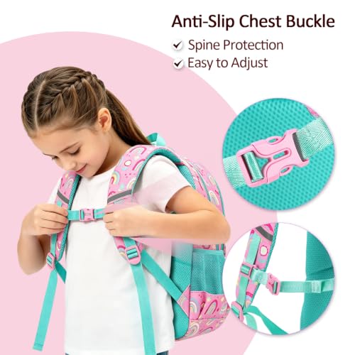 abshoo Kids Backpack For Girls Elementary Kindergarten Bookbag (Rainbow A) | Lightweight,Multi-pocket,Front chest buckle,Reflective strip, Breathable widened strap, School Bags - color: Rainbow a