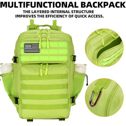 Lovelinks21 45L Tactical Assault Backpack 3 day assault pack with Molle Waterproof backpack Rucksack for Tactical Backpacks (Fluorescent Green) - color: Fluorescent Green