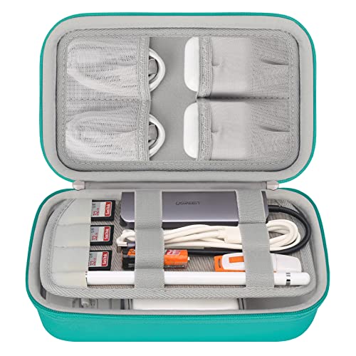 Elonbo Hard Travel Cords Organizer Universal Small Electronic Accessories Carrying Case for Chargers Cables MacBook Adapter Magic Mouse Apple Pencil USB Flash Disk Tech Portable Storage Bag,Turquoise - color: Turquoise