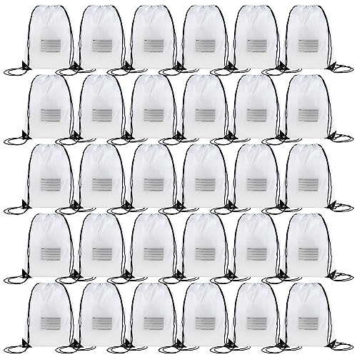 CODOBON 30 Pack Drawstring Bags,Bulk Draw String Backpack, Gym Sports Cinch Bag Sackpack for Women Men, White - color: White