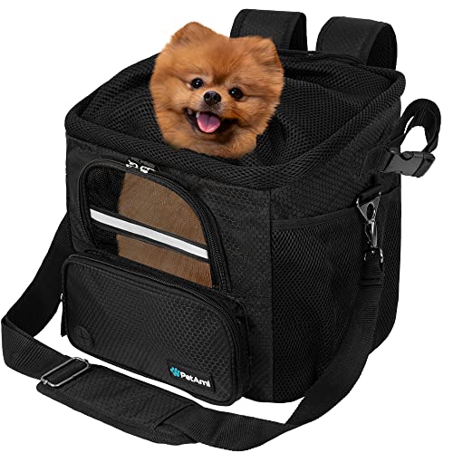 PetAmi Dog Bike Basket, Soft-Sided Ventilated Dog Bike Carrier Backpack, Pet Bicycle Basket for Bike Handlebar, Small Medium Puppy Cat Kitten Car Booster Seat with Safety Strap, Max 18 lbs, Black - color: Black