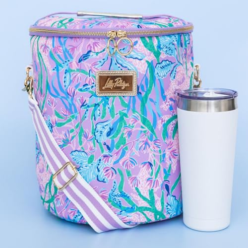 Lilly Pulitzer Insulted Backpack Cooler Large Capacity, Pink/Blue Portable Soft Cooler Bag for Picnics, Beach, Pool, Hiking, Seacret Escape