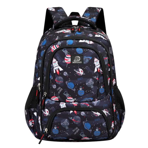 MYGOO Boys School Backpack Doubleday Astro Black Bookbag for Elementary Middle School Ages 5-12, 17 inch Large Capacity 24L Kids Student Travel Bags - color: Doubleday Astro Black