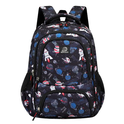MYGOO Boys School Backpack Doubleday Astro Black Bookbag for Elementary Middle School Ages 5-12, 17 inch Large Capacity 24L Kids Student Travel Bags - color: Doubleday Astro Black