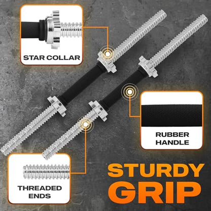 Yes4All Threaded Dumbbell Handles, Adjustable Dumbbell Bar Pair, 14/16/18/24-Inch Sizes, Fits 1" or 1.15" Plates, Non-Slip Grip, Secure Star-Lock Collars - color: 24" - Chrome & Rubber - Silver, size: 1 inch