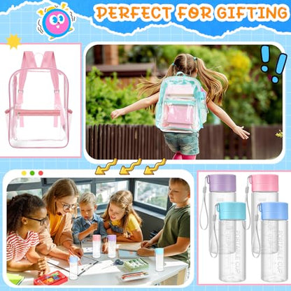 Amylove 8 Pcs Operation Christmas Items Bulk Clear Backpack PVC with Water Bottles for Kids Transparent Backpacks Heavy Duty Bookbag Set for School Classroom Students Back to School Supplies
