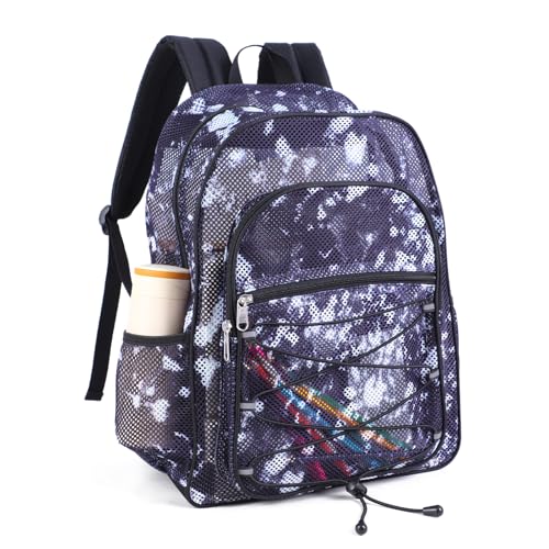 COVAX Mesh Backpack for School Heavy Duty Semi-Transparent Bookbags for Beach, Swimming, Sports, Work, Travel (Black with White Splashes) - color: Black With White Splashes