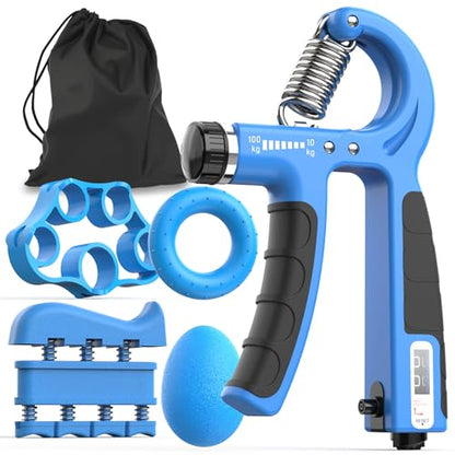 JKSHMYT Grip Strength Trainer Kits (5 Pack), Adjustable Resistance Forearm Strengthener, Hand Gripper Strengthener for Muscle Building - color: Blue