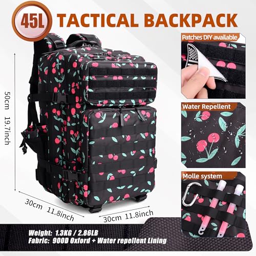 LUPU TACTICAL 45L Backpack for Men and Women 3 Days Assault Pack Outdoor Travel Hiking Camping Rucksack with Molle Webbing (Small Cherry)