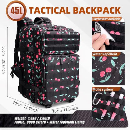 LUPU TACTICAL 45L Backpack for Men and Women 3 Days Assault Pack Outdoor Travel Hiking Camping Rucksack with Molle Webbing (Small Cherry)