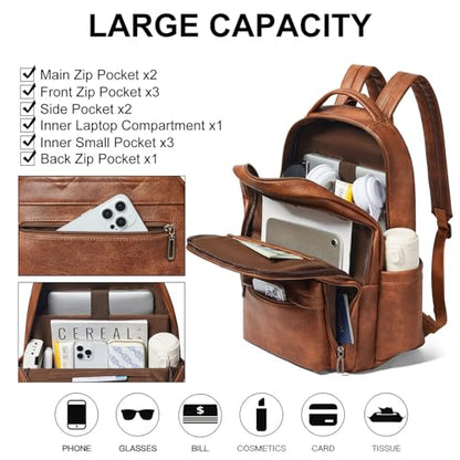 LATMAP Backpack Purse for Women Men Faux Leather Backpack, Travel Work Laptop Back Pack Teacher Bookbag fits 15.6" Laptop, Brown - color: Style2-brown