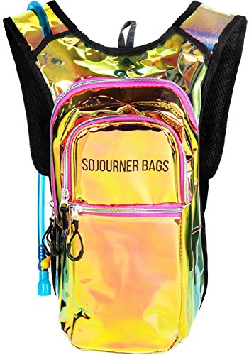 Sojourner Hydration Pack, Hydration Backpack - Water Backpack with 2l Hydration Bladder, Festival Essential - Rave Hydration Pack Hydropack Hydro for Hiking, Running, Biking, Festival Gear - color: Laser Holographic - Pink