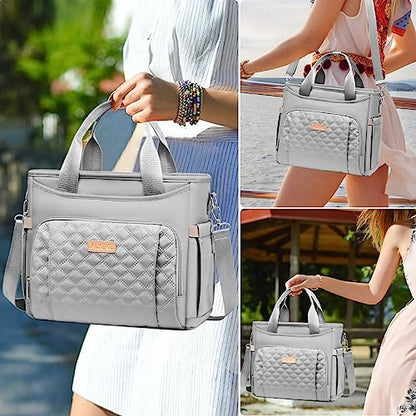 AIJIEKE Large Insulated Lunch Bag for Men Women, Leakproof Work Lunch Box | Keeps food fresh 8-12 hours. Spacious multi-pocket design with a removable strap. Water-resistant and easy-wipe interior - color: Gray