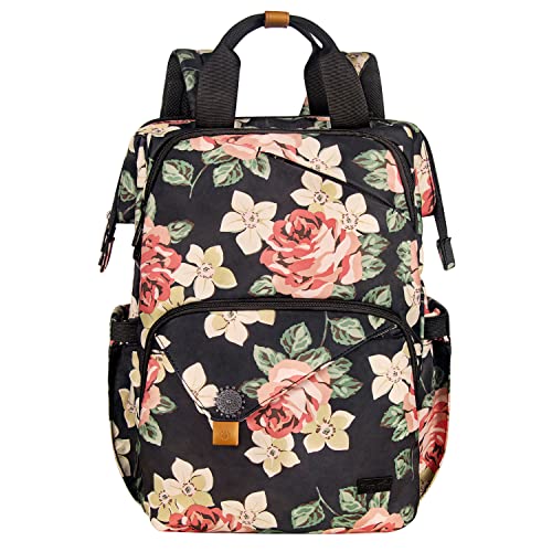 Hap Tim Carry on Backpack for Travel, Womens Laptop Backpack, Travel Backpack for Women, Work bag, Nurse Backpack, Nurses Week Gifts for Women（7651-BF） - color: Black Flora