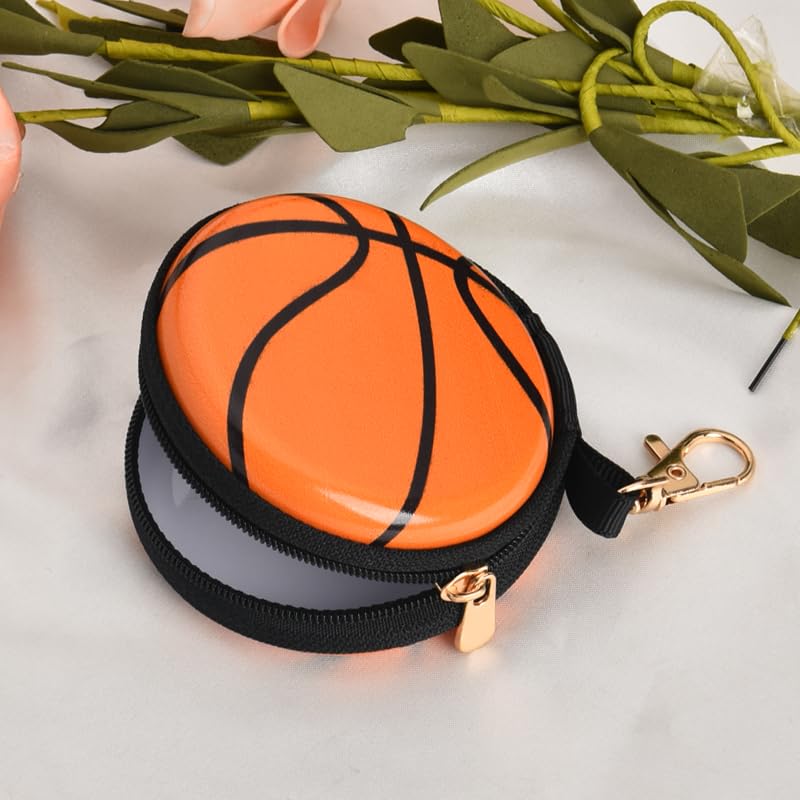YALLNASL Soccer Basketball Volleyball Baseball Storage Bag Wallet Organizer Coin Pouch Keychain Case for Earplugs Earbuds Earphone - color: Basektball Keychain