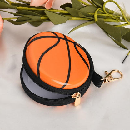 YALLNASL Soccer Basketball Volleyball Baseball Storage Bag Wallet Organizer Coin Pouch Keychain Case for Earplugs Earbuds Earphone - color: Basektball Keychain