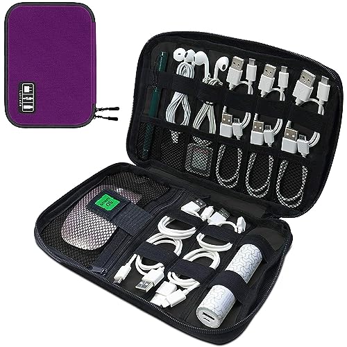 Luxtude Cord Organizer Travel, Flat Cable Organizer Bag, Portable Electronics Organizer, Travel Essentials for Wire/Cord Storage/Charger Case/Cable Storage/Tech Carrying Pouch/Tech Gifts, Purple - color: Purple, size: Small