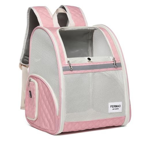 Cat Backpack Carrier for Small Dogs and Medium cat Puppy Kitten Bunny Pet Carrier Backpack Collapsible with Fully Ventilated Mesh with Safety Leash (Pink, 12.9" L x 10.62" W x 15.5" H - M) - color: Pink, size: Medium