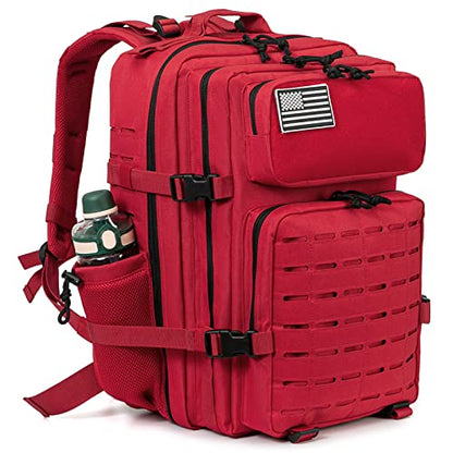 QT&QY 25L/45L Military Tactical Backpack For Men Molle Daypack 3 Day Bug Out Bag Hiking Rucksack With Bottle Holder - color: 45l 2.0 Red