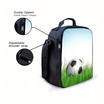 3PCS Soccer Backpack Set, 16" Lightweight Football Daypack, Soccer Ball Print Casual Laptop Backpack for Travel Camping Work (style-12) - color: Style-12
