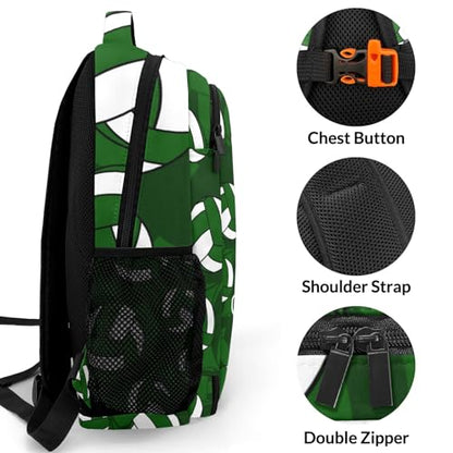 Dark Green Volleyball Pattern Shoulders Backpack Laptop Bag Bookbags Personalized Casual Daypack for Sports Birthday Holiday Party Gift - color: Dark Green Volleyball Pattern